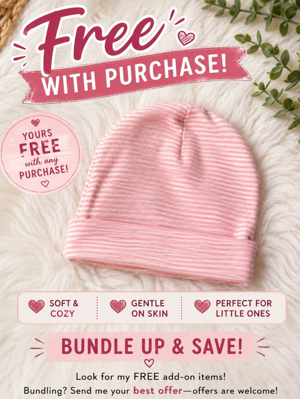 Carter's Pink Striped Baby Hat | 3M | FREE With Purchase 🎀